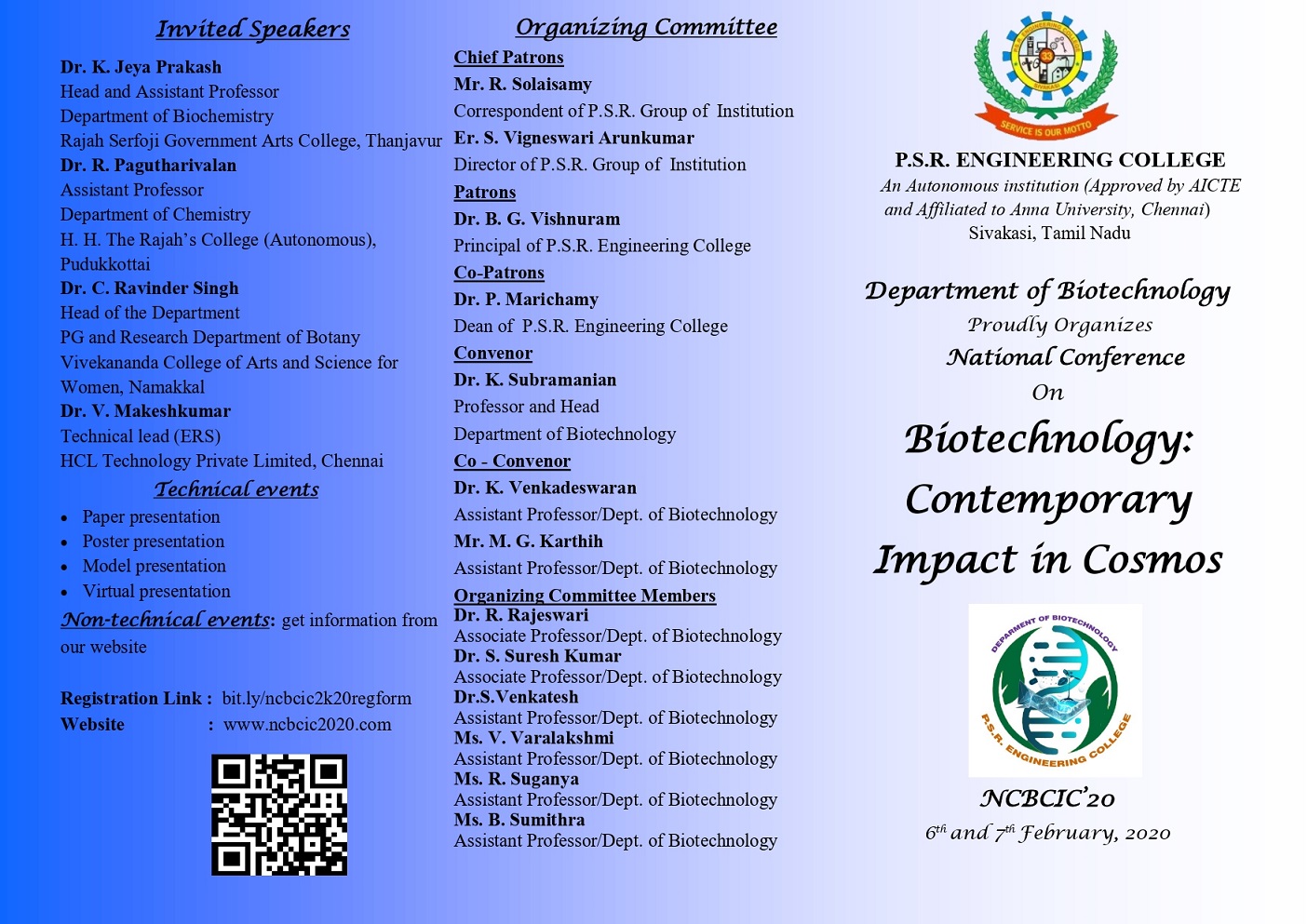 National Conference on Biotechnology:Contemporary Impact in Cosmos NCBCIC 20